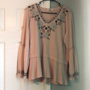 light pink, long sleeve floral top